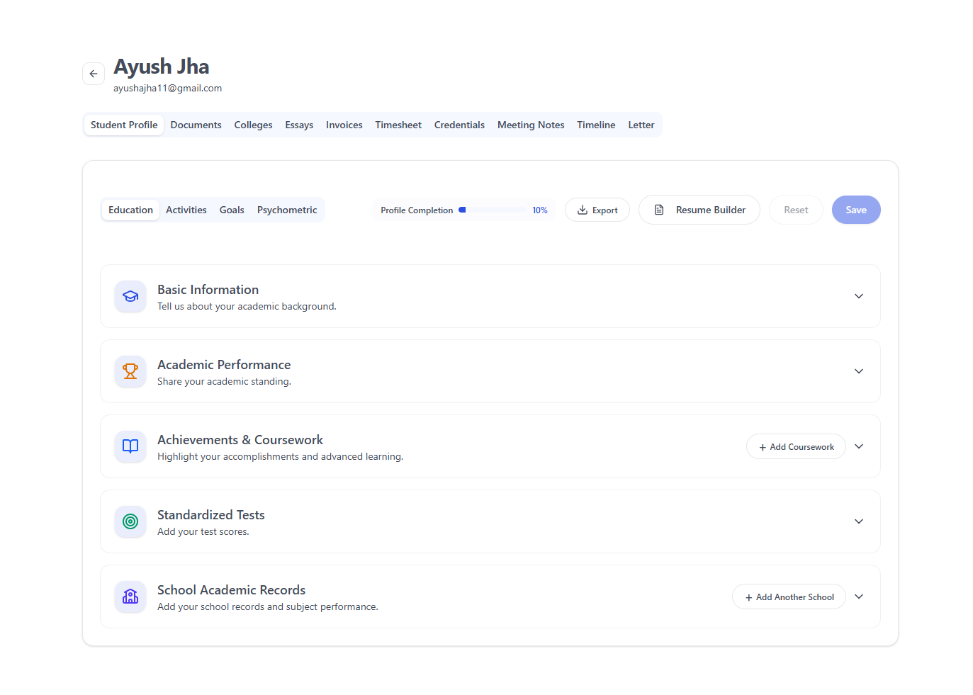 Student Profiles screenshot